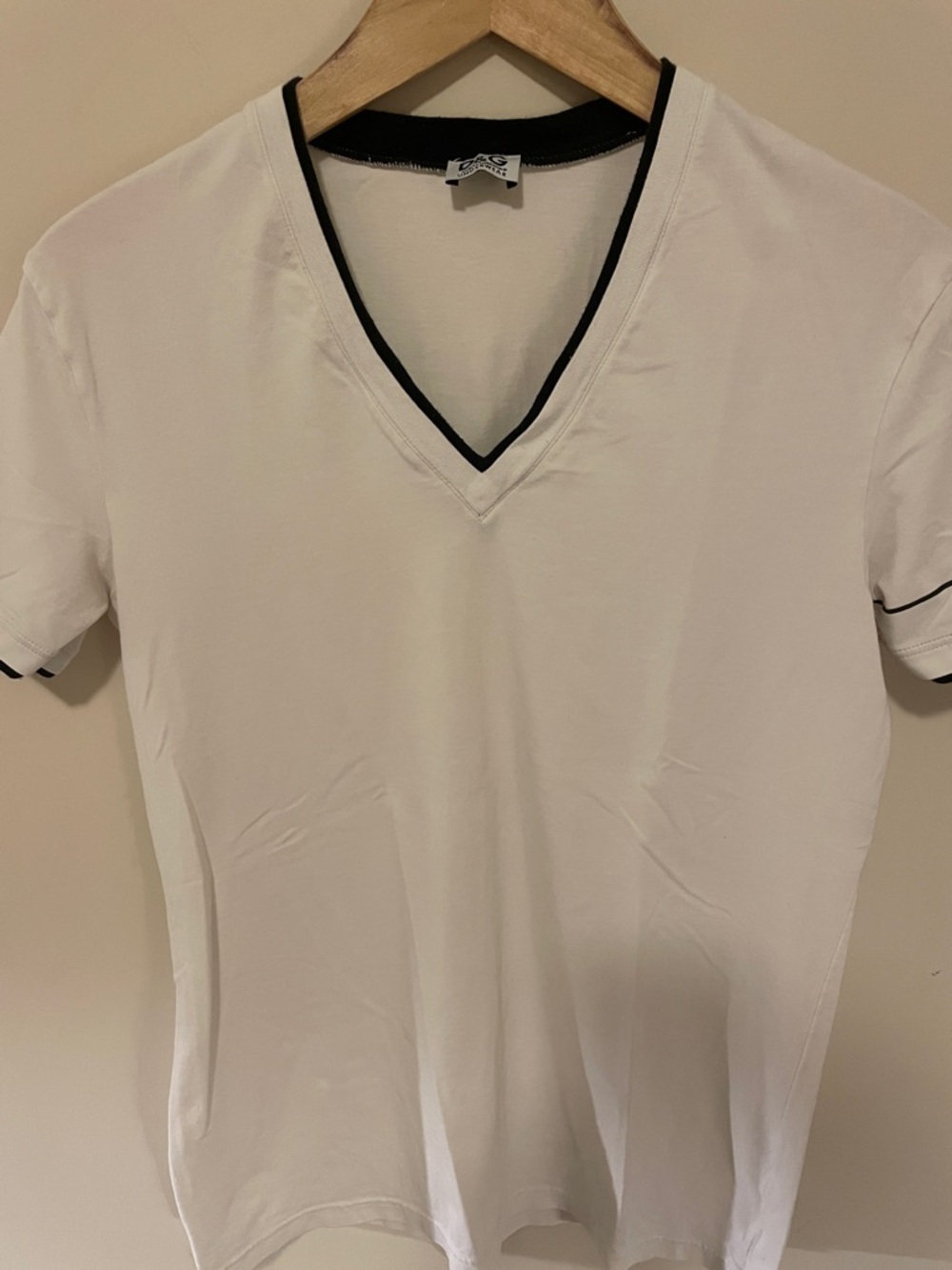 Dolce & Gabbana White V-Neck Tee with Black Trim Accents